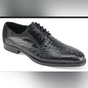 GIOVANNI MEN'S BLACK MASON LEATHER LACE UP DRESS SHOE ALLIGATOR STYLE.